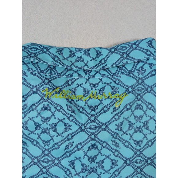 William Murray Golf Shirt Polo Tie One On Print L Turq Blue Polyester - Picture 5 of 8